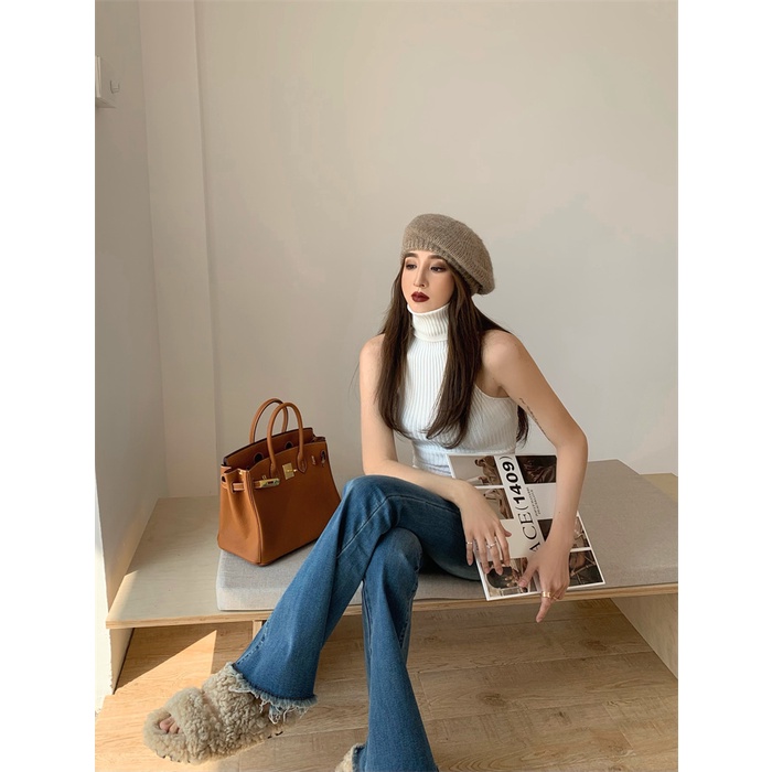 Áo kiểu dệt kim cổ cao ôm dáng vừa vặn thời trang