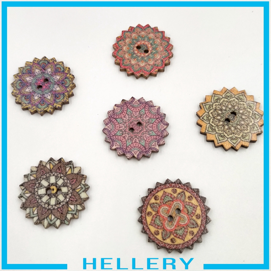 Set 100 Nút Gỗ Tròn 2 Lỗ Nhiều Họa Tiết Dùng May Vá Thủ Công