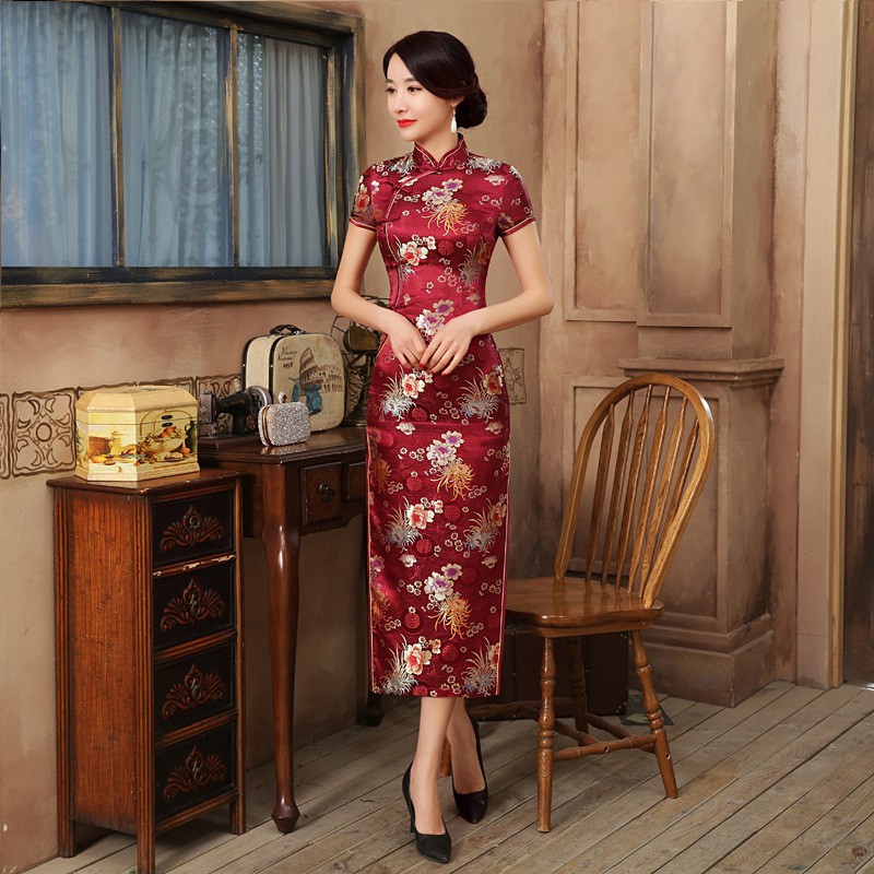 Chinese Traditional Long Cheongsam Plus Size Vintage Slim Female Women Qipao Dress