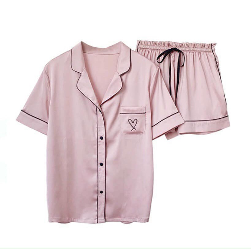 Bộ ngủ pijama lụa cao cấp thêu trái tim thời trang Rosara Bn358