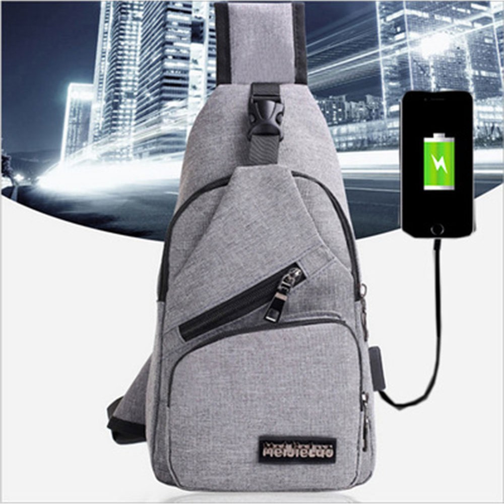 [Bibbe Shop]Túi vải đeo ngực nam kèm dây cắm USB