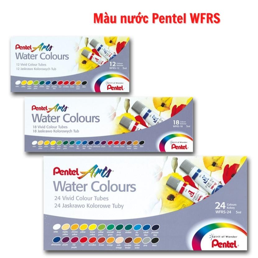 Màu nước Pentel, Màu nước dạng tuýp WFRS 12/18/24 màu vẽ được trên nhiều chất liệu ( 1 tuýp 5ml)