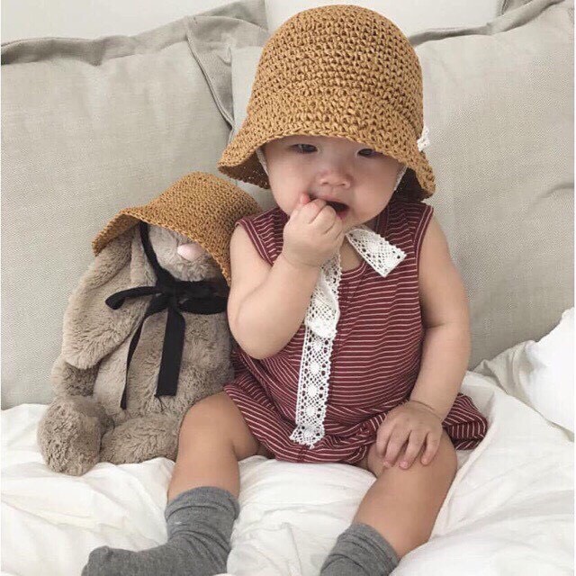 Mũ cói phong cách mùa hè thiết kế kiểu Hàn Quốc dễ thương dành cho bé gái