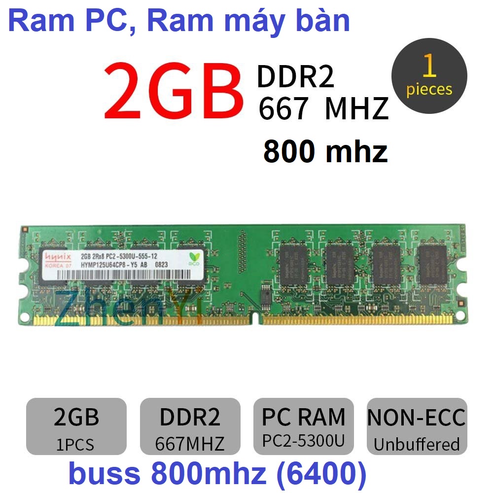 Ram PC2 DDR2 2GB dùng cho G31, P33, P31, 945, 946 - Ram máy PC nhiều hãng