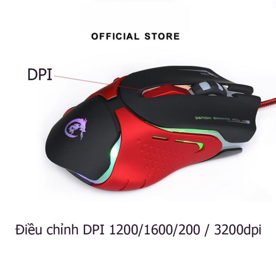 Chuột gaming chuột chơi game có dây HXSJ A903 siêu nhạy led đổi màu 3200DIP, dây bọc dù siêu bền chuyên dùng cho gamer