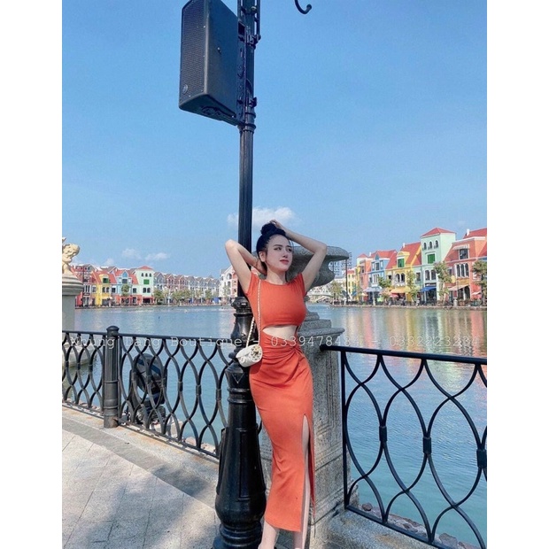 ĐẦM BODY HỞ EO XẺ TÀ SEXY DÁNG DÀI CỔ TRÒN