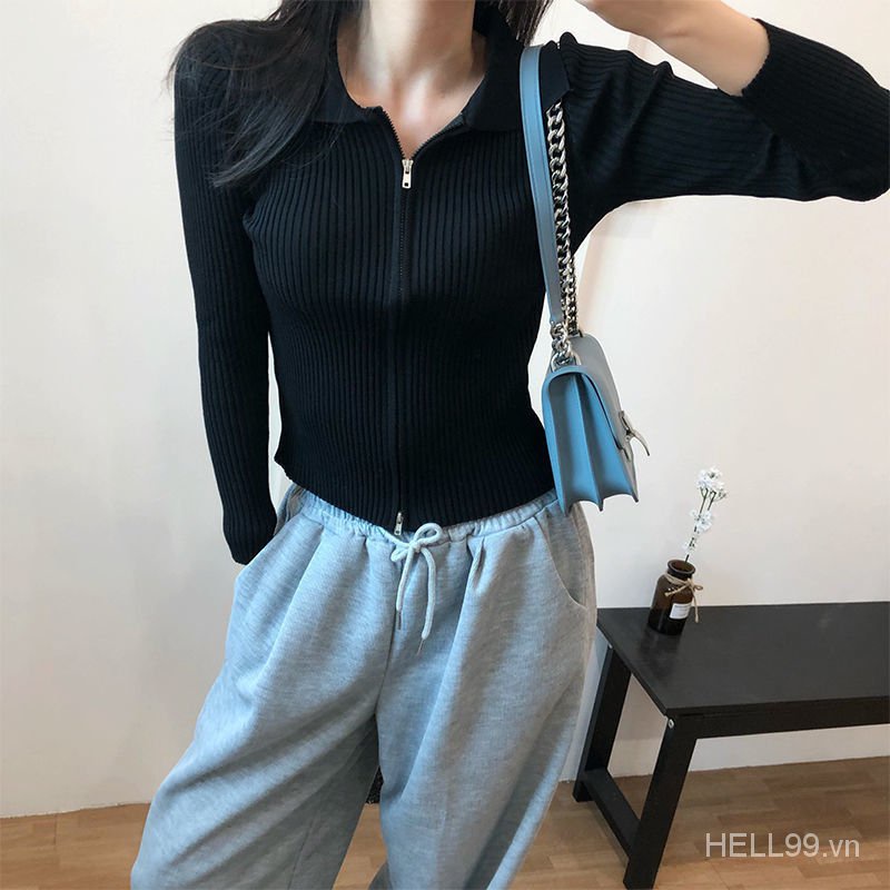 Áo Cardigan Dệt Kim Hai Đầu Tay Dài Dáng Ôm Có Khóa Kéo Thời Trang Mùa Thu Mới Cho Nữ