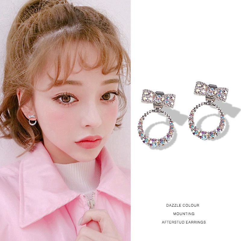 Bông tai hình nơ đính kim cương giả thời trang