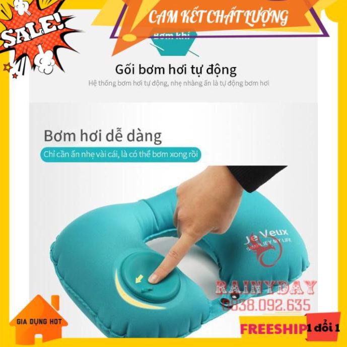 Gối hơi gối kê cổ chữ u tựa lưng để ngủ đi máy bay du lịch văn phòng tàu xe tự động bơm có nút cài