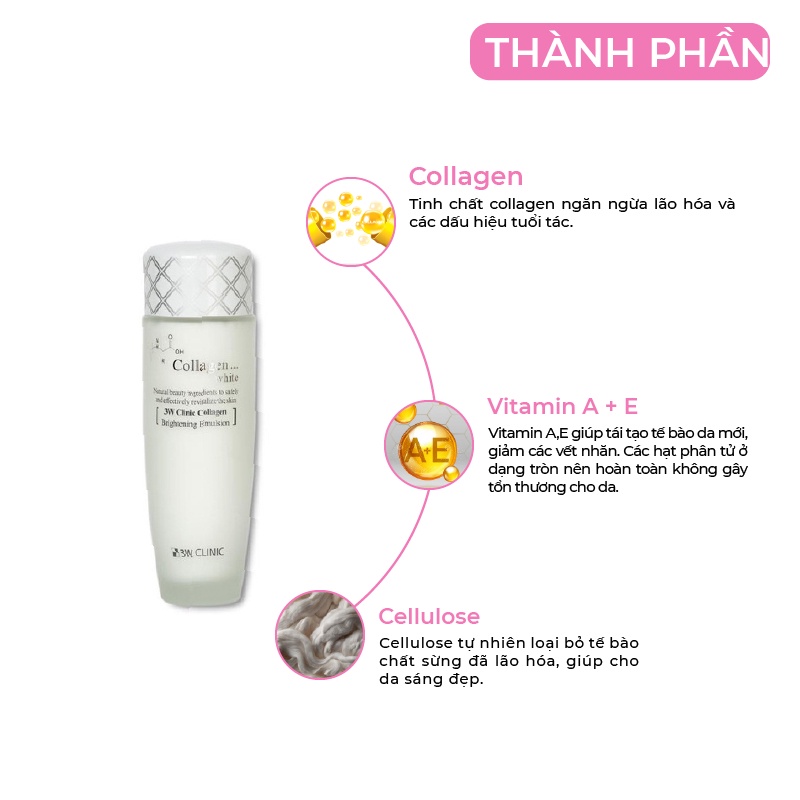 Sữa dưỡng trắng da dưỡng ẩm chống lão hóa chiết xuất collagen 3W Clinic Hàn Quốc 150ml