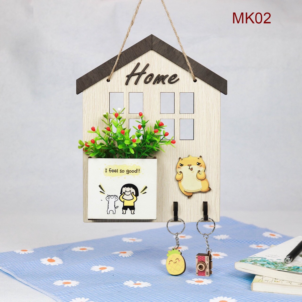 Bảng gỗ decor trang trí nhà cửa, shop, quán cà phê có móc treo chìa khóa