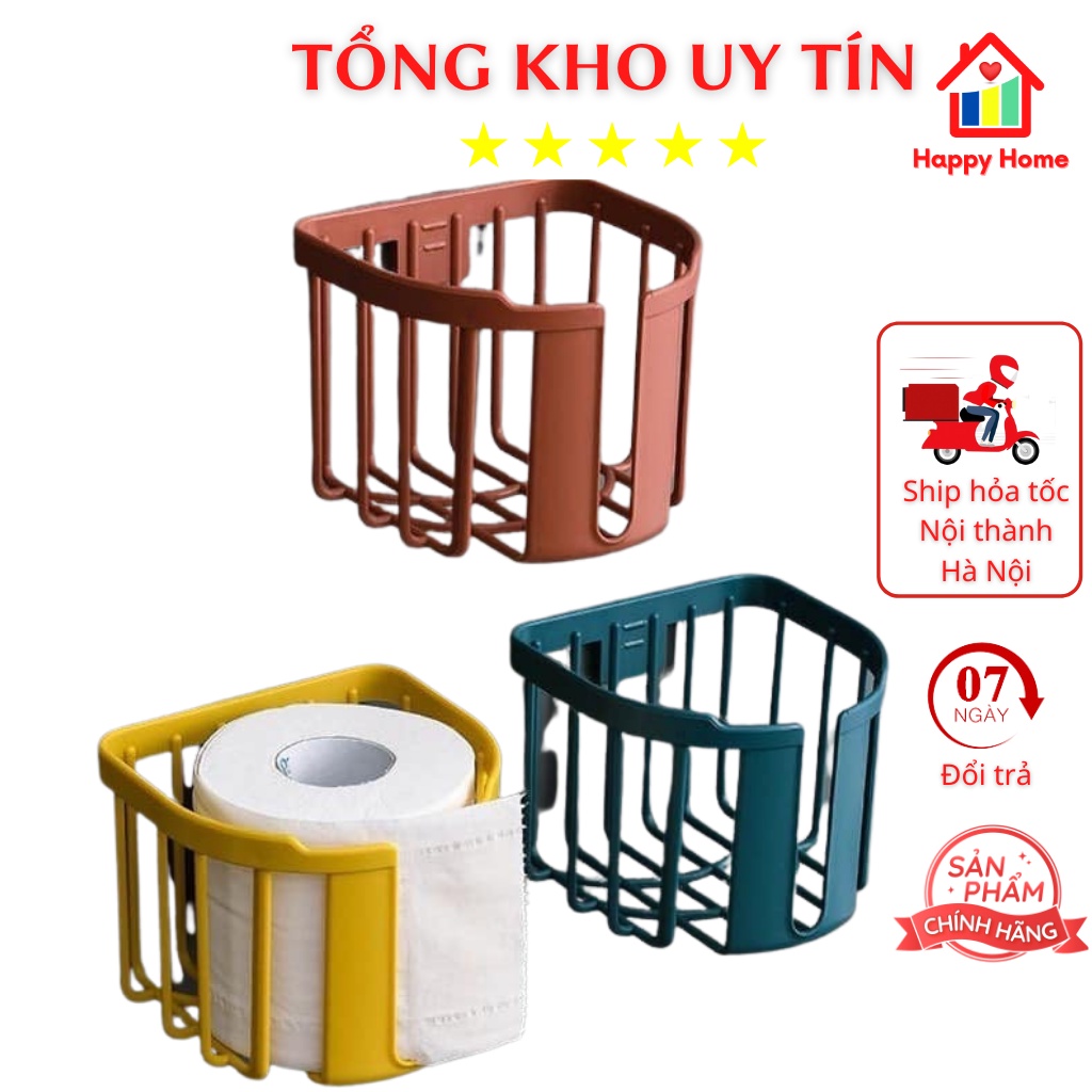 Giỏ treo giấy vệ sinh dán tường nhà tắm tiện lợi, đồ dùng phòng tắm thông minh tiện ích Happy Home