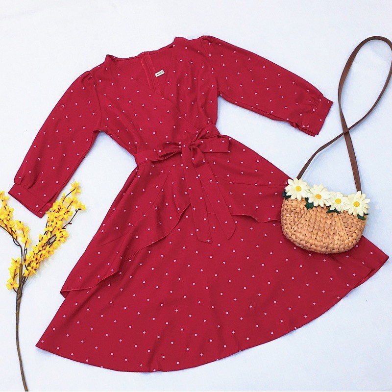 [Mã SKAMA06 giảm 8% tối đa 50K đơn 250K] Đầm bi đỏ tầng cột eo (kèm hình thật) | BigBuy360 - bigbuy360.vn