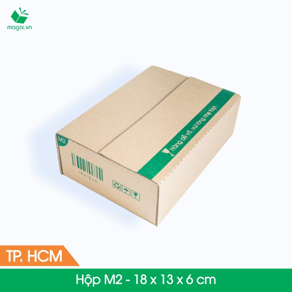 M2 - 18x13x6 cm - 50 Thùng hộp carton đóng hàng + tặng 25 decal HÀNG DỄ VỠ