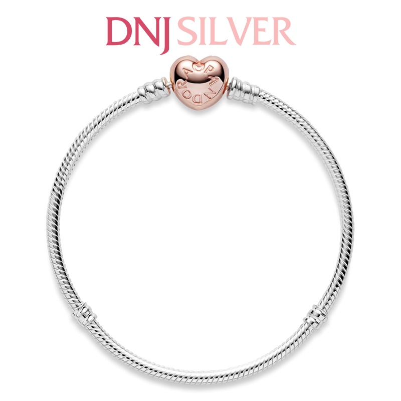 Vòng tay bạc 925 cao cấp - Mẫu vòng Heart Clasp Snake Chain Bracelet, có thể mix thêm hạt charm vào vòng theo ý thích