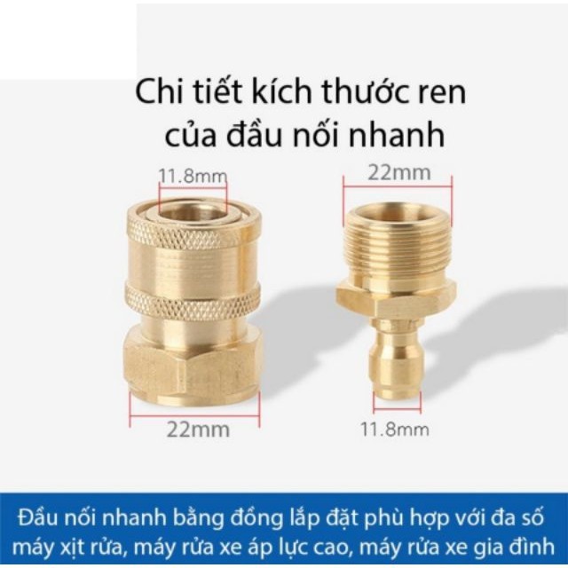 Khớp nối nhanh máy rửa xe, Đầu nối nhanh ren 22mm chống xoắn dây áp lực rửa xe 22mm (Ren bi 22mm)