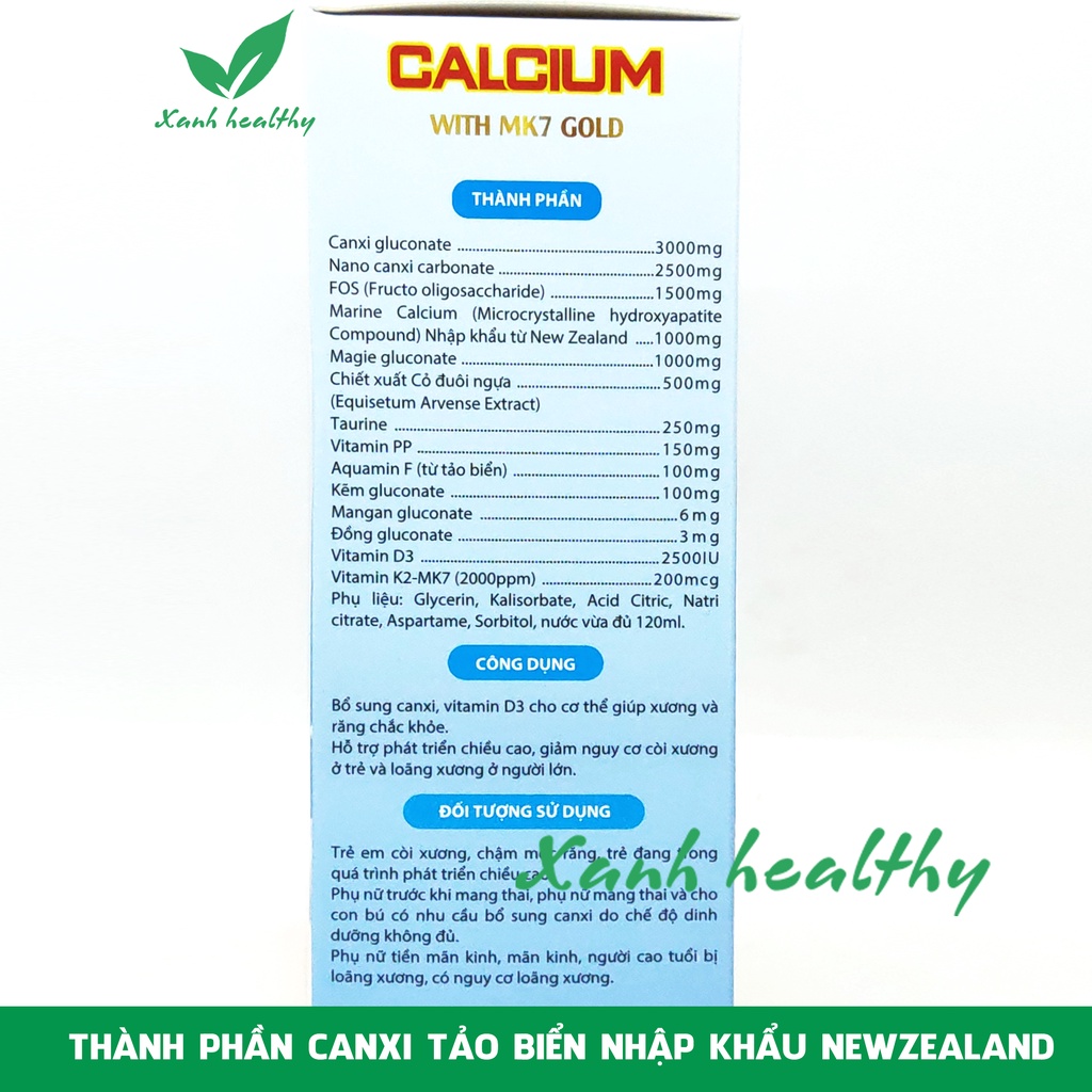 Canxi sữa CALCIUM With MK7 Gold - Canxi từ tảo biển, nhập khẩu New Zealand -  Hàng chính hãng