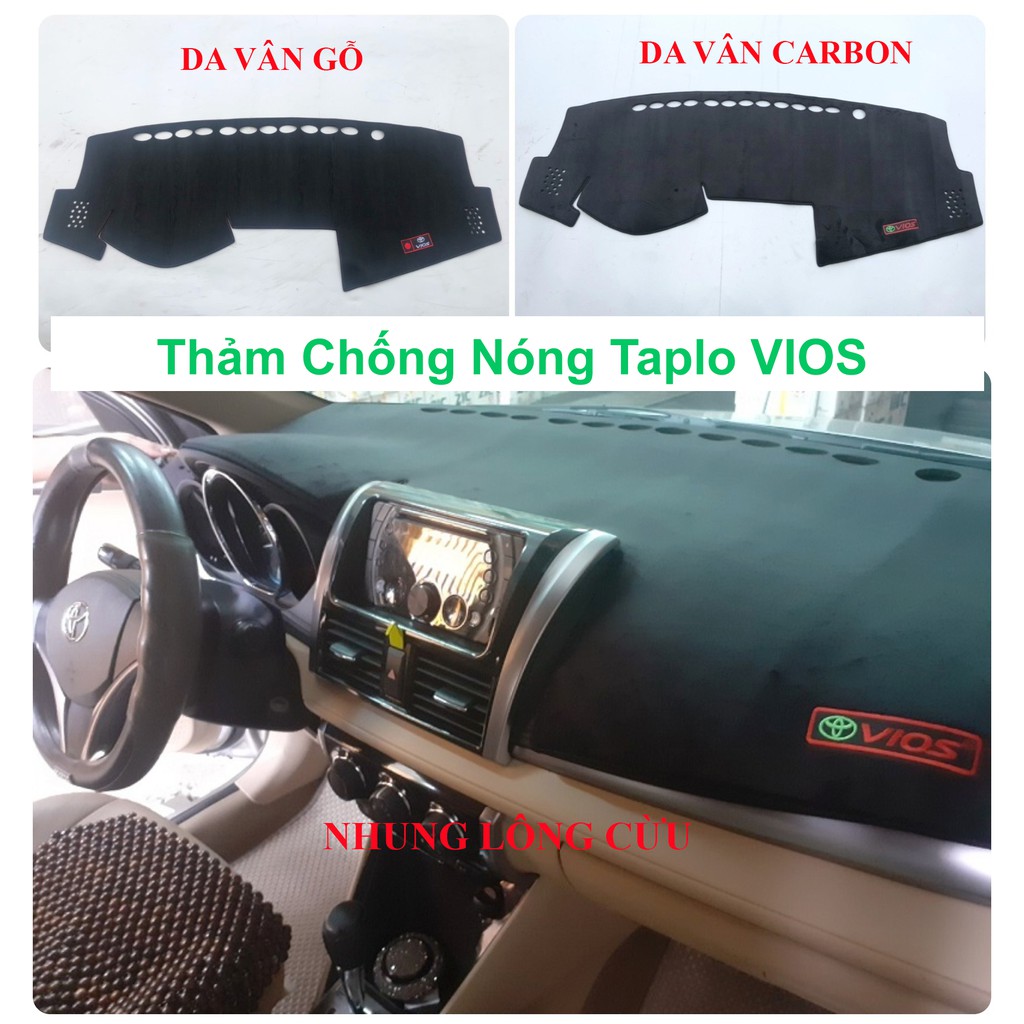 Thảm taplo xe Toyota VIOS 2014->2021 | Thảm chống nóng taplo nhung lông cừu, da vân gỗ, da vân cacbon