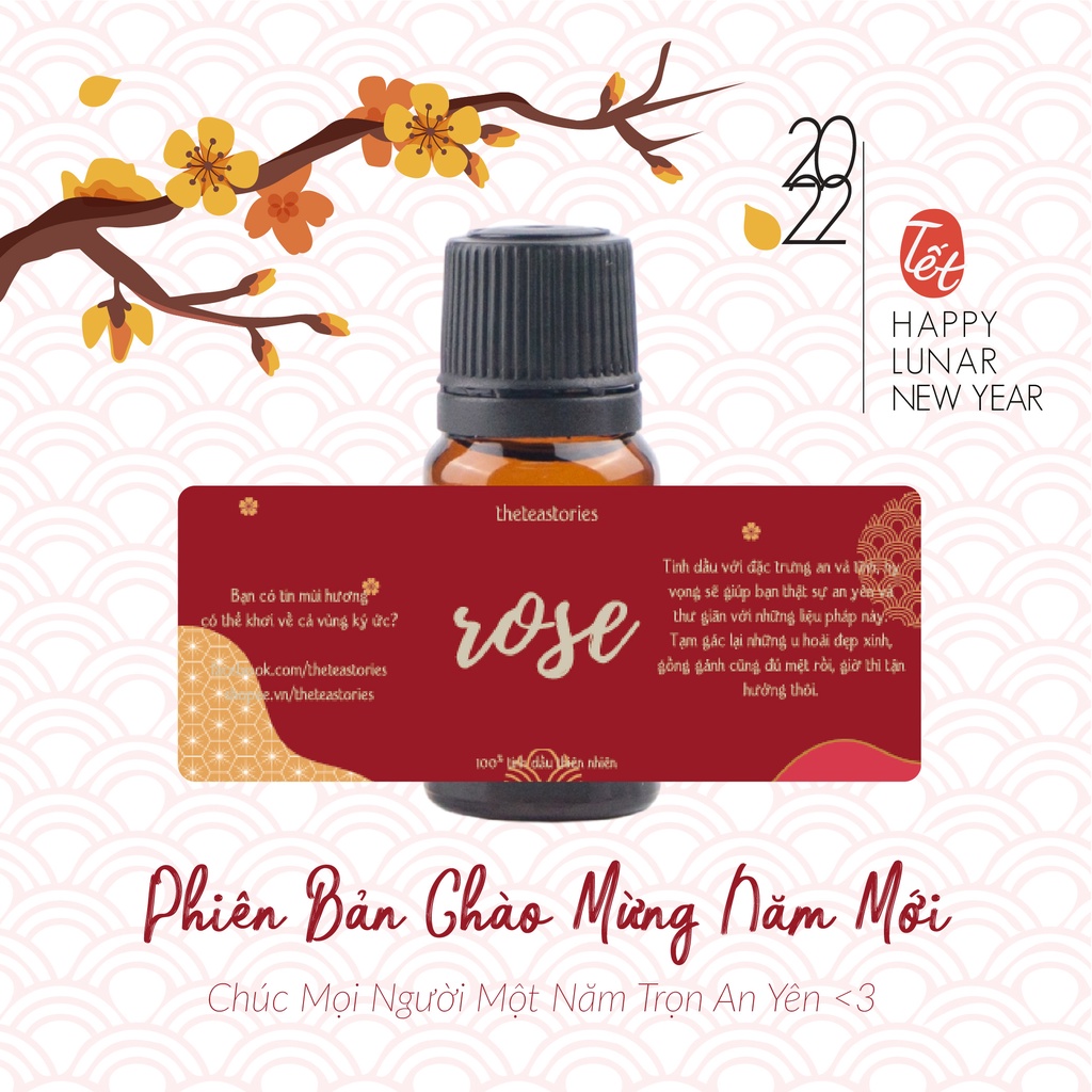 Tinh dầu hoa hồng 10ml nguyên chất giúp thư giãn, thơm phòng - Liệu pháp mùi hương- The Tea Stories