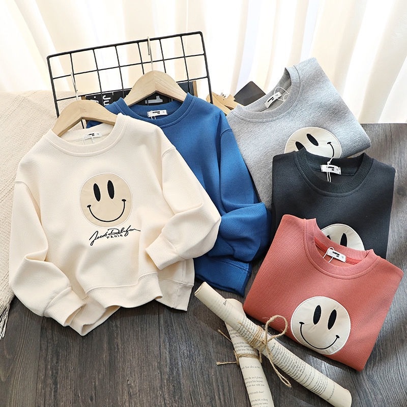 Áo Sweater chui đầu in hình mặt cười thời trang cho bé trai