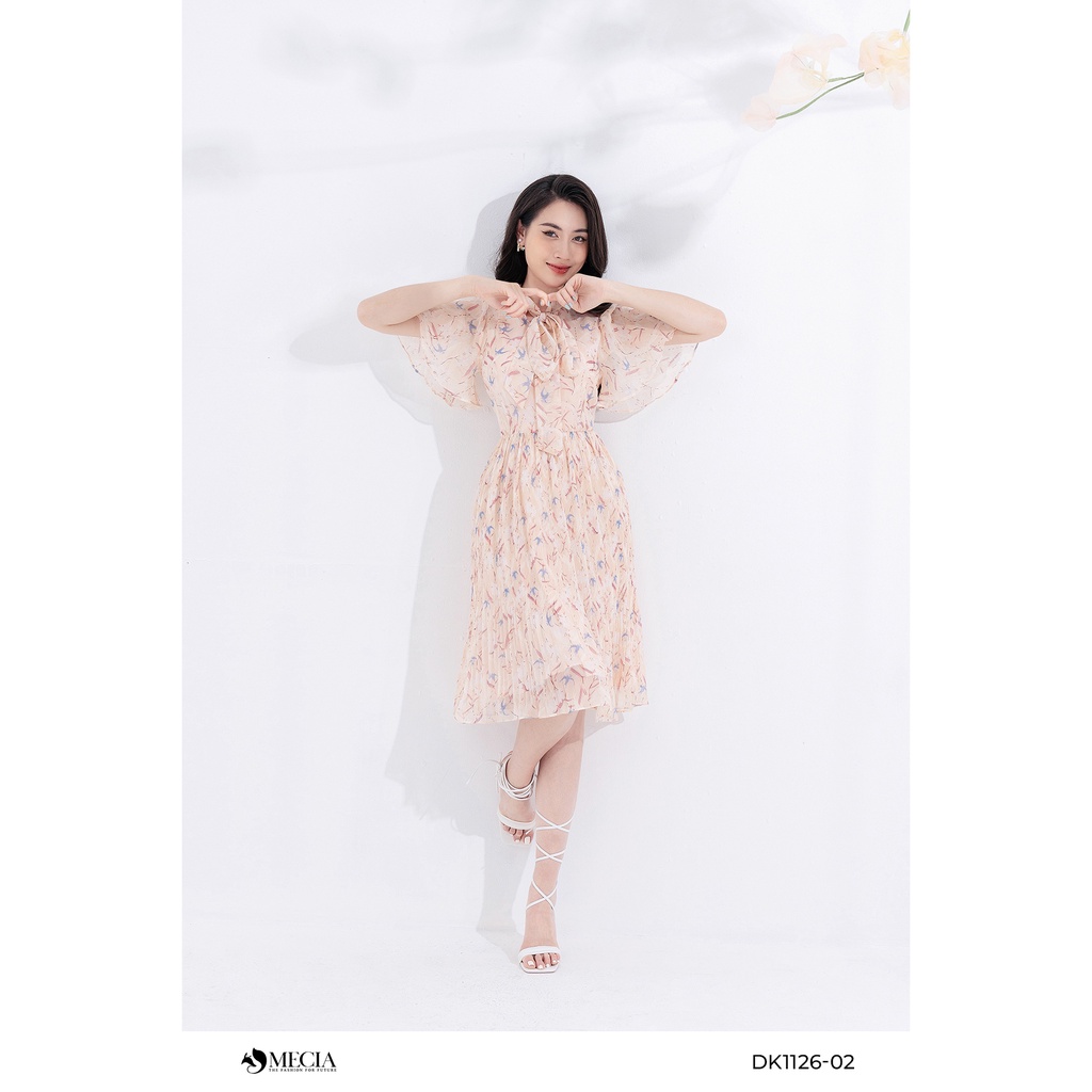 Đầm hoa xòe cổ thắt nơ MECIA tay bồng DK1126