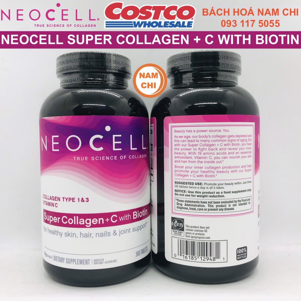 [Mẫu Mới Nhất] Viên Uống Super Collagen Neocell +C 6000 Mg type 1 - 3 Neocell 360 và 250 viên