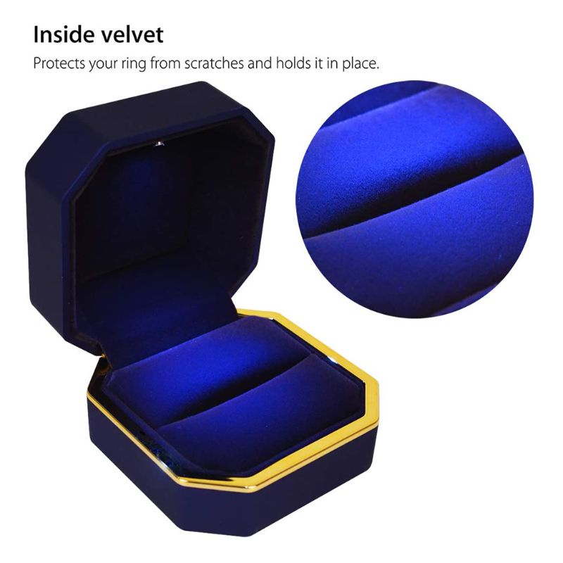 Hộp đựng trang sức hình vuông bằng vải nhung có đèn LED sang trọng