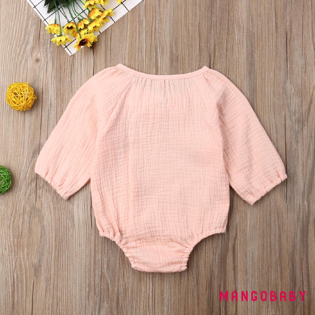 Áo liền quần bằng cotton lanh dễ thương cho trẻ sơ sinh