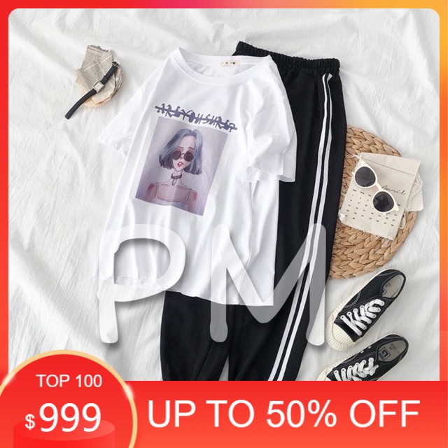 Sét áo cô gái đeo kính + quần sọc bo gấu , sét áo nam nữ, chất đẹp, sét bộ mặc ở nhà - FANI MODY