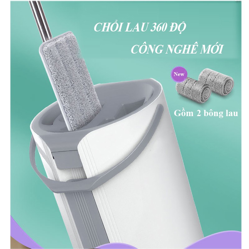 Chổi lau nhà tự vắt thông minh 360 độ phân tách 2 ngăn chứa nước - Cây lau nhà Megahome gồm 2 bông lau VTM