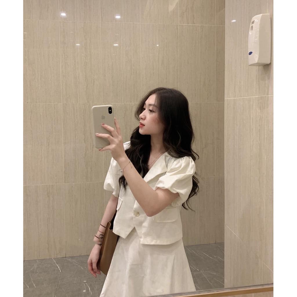 Set trang phục chân váy áo babydoll trắng buộc dây (có ảnh thật- Không bán rời)[EGANDA] | BigBuy360 - bigbuy360.vn