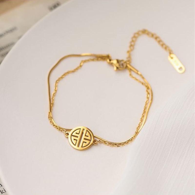 Lắc tay nữ TITAN NGUYÊN CHẤT vòng tay nữ mạ vàng 18k KHÔNG GỈ mặt chữ phúc trang sức titan thời trang mẫu mới 2021