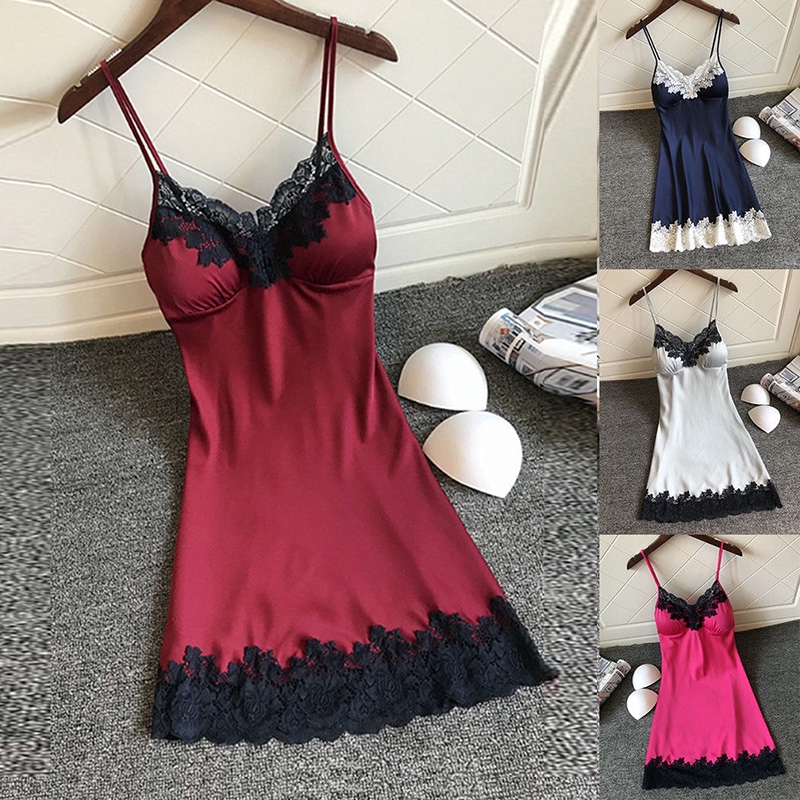 FREESHIP ĐƠN 99K_ Đầm ngủ vải Satin dây mảnh phối ren hoa gợi cảm