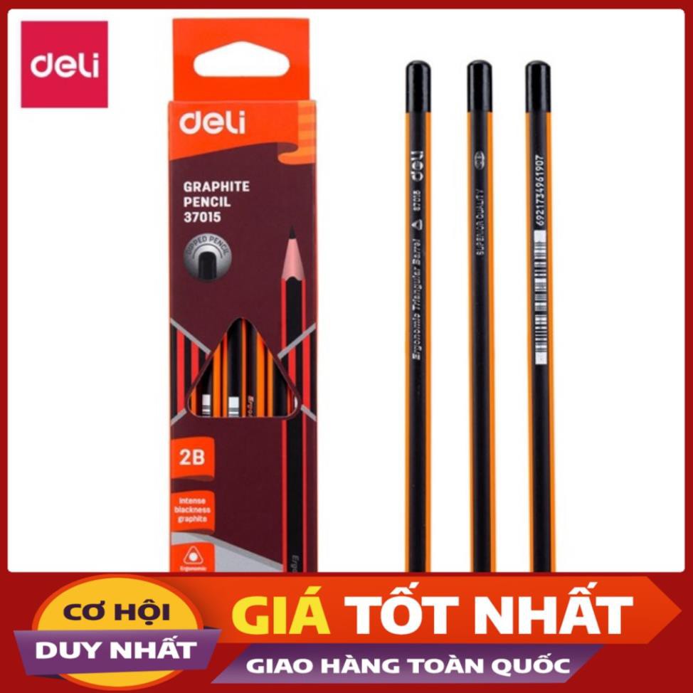 🌻 Hộp 12 cây Bút chì viết 2B  tam giác Deli 37015, chì gỗ tốt đồ dùng học sinh .