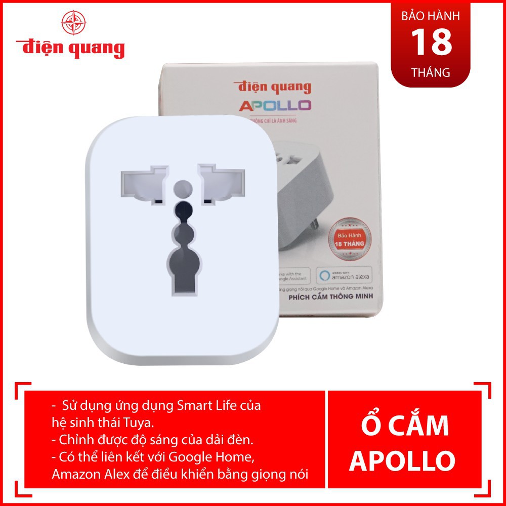 Phích Cắm Thông Minh Điện Quang Apollo ĐQ SP1.1 01 WiFi (Kiểu 1 lỗ, sử dụng WiFi)