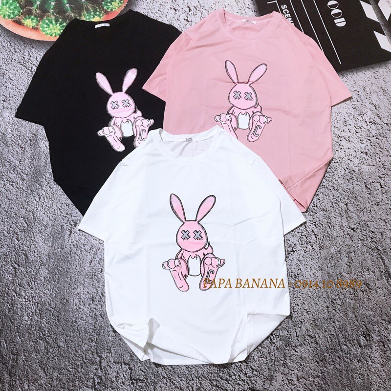 Áo thun tay lỡ dáng Unisex form rộng phong cách Ulzzang hình thỏ 3 màu
