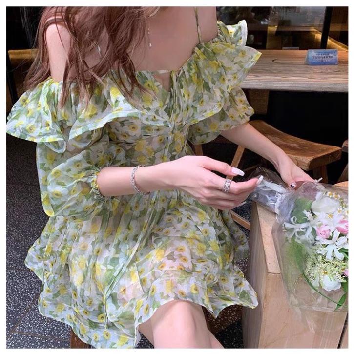 Váy hoa nhí, đầm hoa trễ vai xòe tiểu thư hàng thiết kế cao cấp