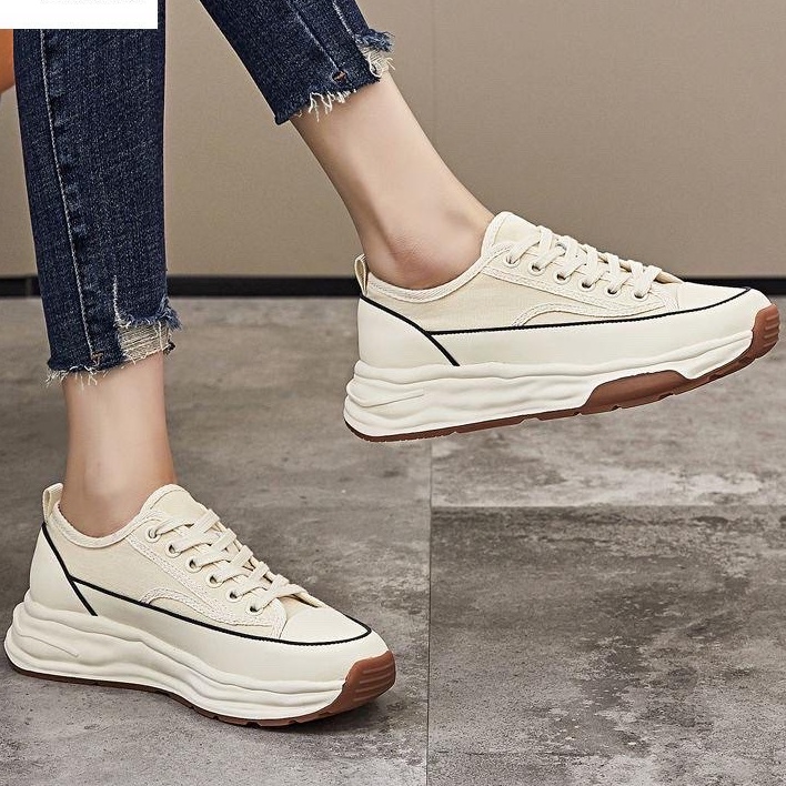 Giày thể thao và sục cổ thấp nỉ thô pha da phong cách trẻ trung - 4P
