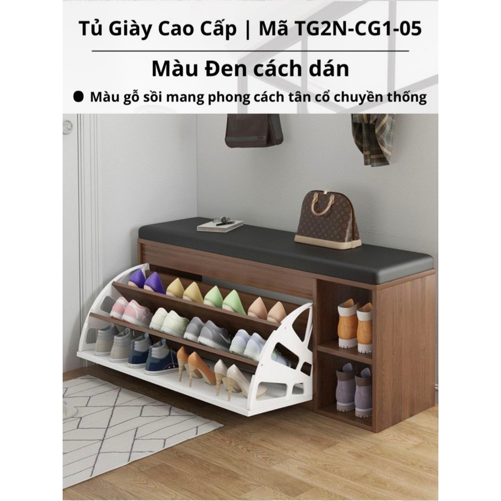 [𝒈𝒊𝒂́ 𝒓𝒆̉]Tủ giày thông minh gỗ MDF cao cấp, kệ ghế để giày 3 ngăn có hộc để đồ, cánh lật che bụi, 100cm*30cm*48 cm