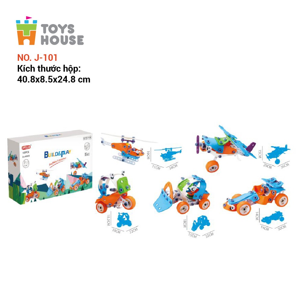 Đồ chơi phát triển kỹ năng Diy Models lắp ghép Build&amp;Play phương tiện giao thông 132 chi tiết: 5 trong 1 - Toyhouse 101