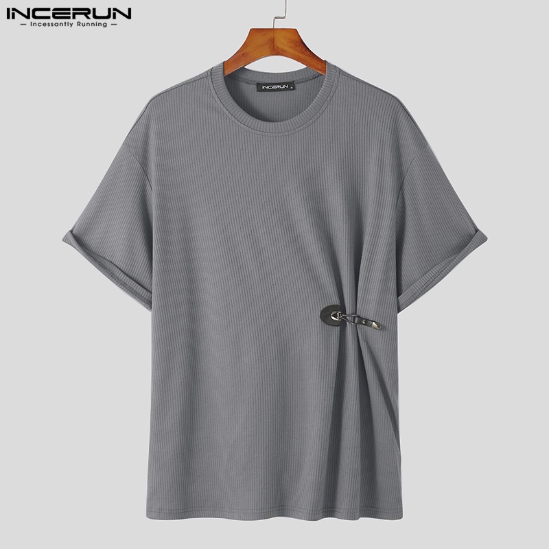 Áo thun INCERUN dệt kim tay ngắn màu trơn dành cho nam