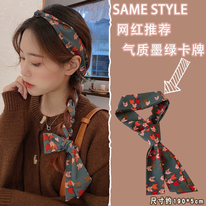 Khăn lụa buộc tóc đa năng in họa tiết phong cách Hàn Quốc mã KT1