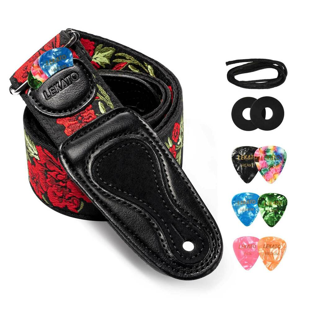 Dây Đeo Bằng Da Cho Đàn Guitar Điện Lekato Lgs-6 Kèm 6 Miếng Gảy 2 Khóa