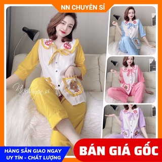 Đồ bộ nữ mặc nhà cổ bèo tiểu thư chất kate mềm mịn mát in hình gấu in hình hoạt hình dễ thương DBKIHTN61