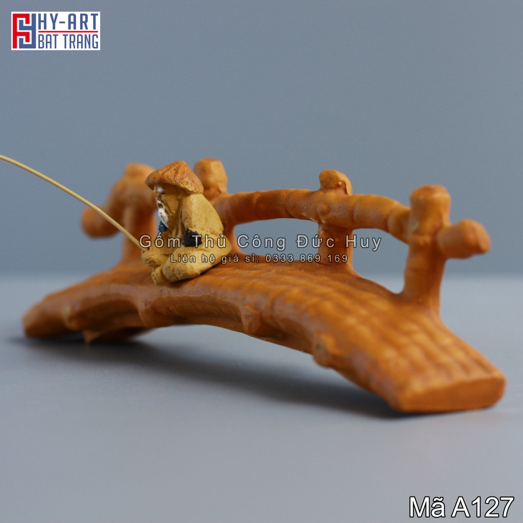 Tiểu cảnh hồ cá, trang trí bể cá cảnh, mô hình gốm cây cầu tre mini trang trí hòn non bộ chậu cây bonsai