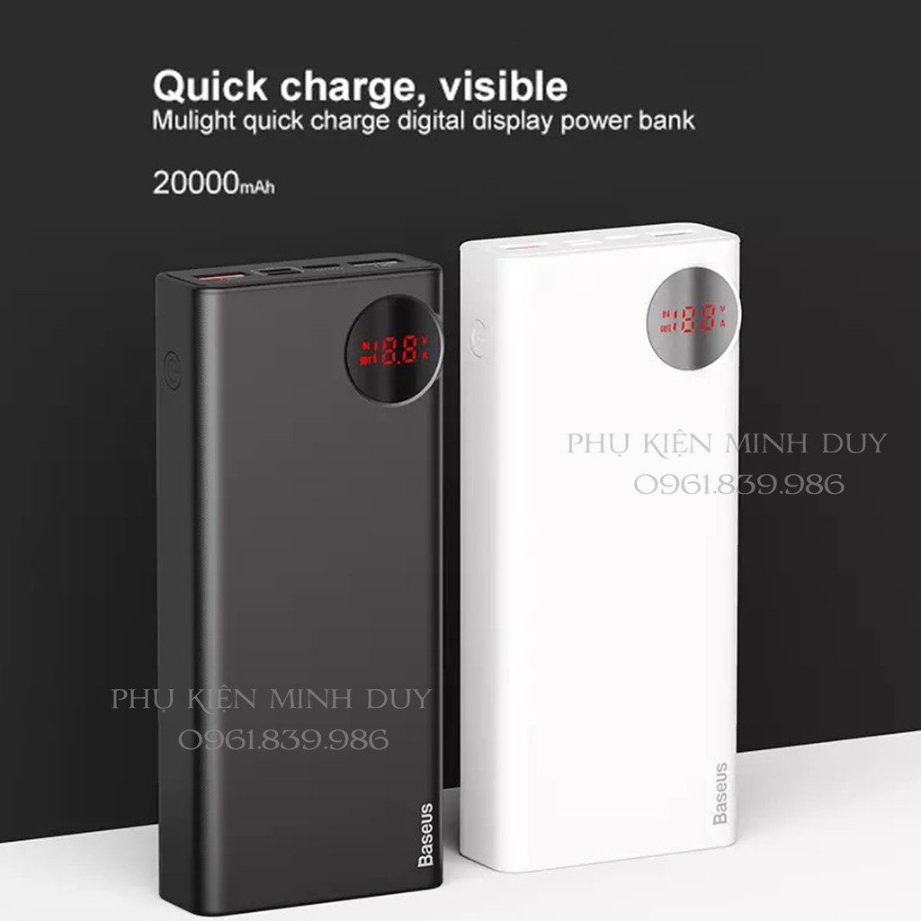 Pin dự phòng sạc nhanh Baseus Mulight PD/QC 3.0 Quick Charger 20.000mAh cho Smartphone/ Tablet/ Macbook (18W...)