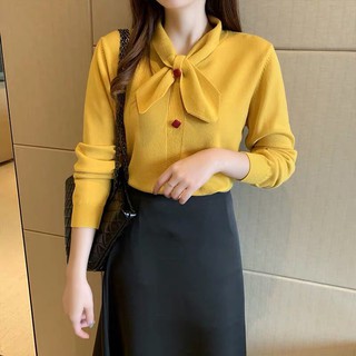 [SaLe sốc] Áo Len Cổ Thắt Nơ-Áo Thun Nữ Dài Tay
