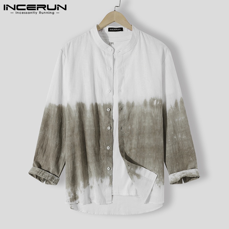 Áo sơ-mi INCERUN chất cotton tay dài có khuy thiết kế màu loang hợp thời trang cho nam | BigBuy360 - bigbuy360.vn
