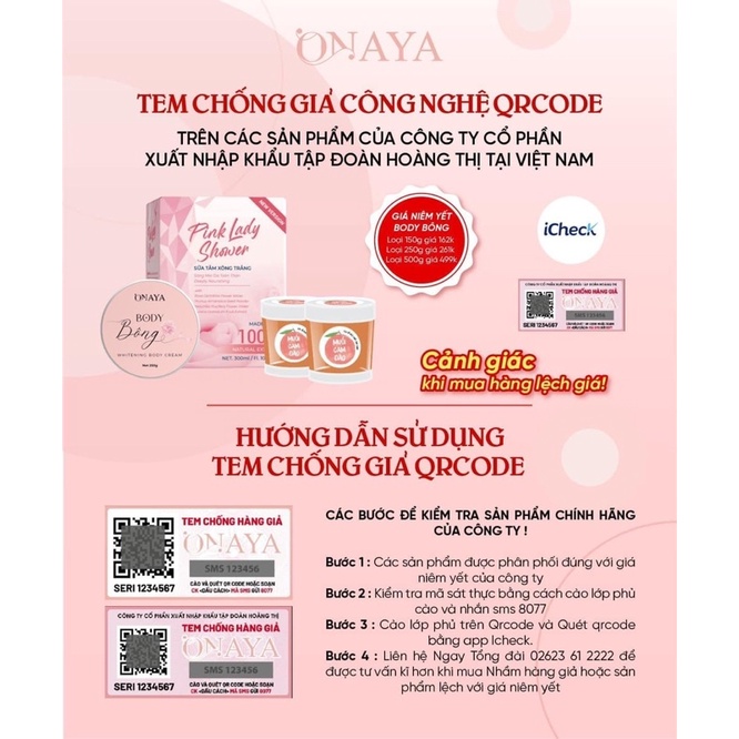 [CHÍNH HÃNG] Kem Body Bông Onaya Dưỡng Da Trắng Sáng, Mịn Màng Sau 7 Ngày.