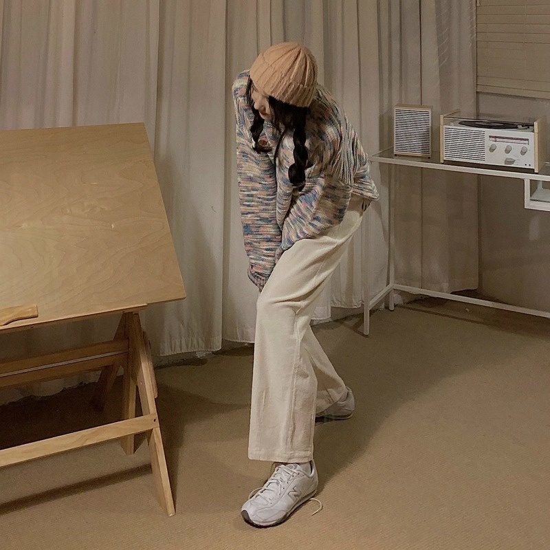 Quần nhung dày ống rộng lưng cao phong cách mới cho nữ